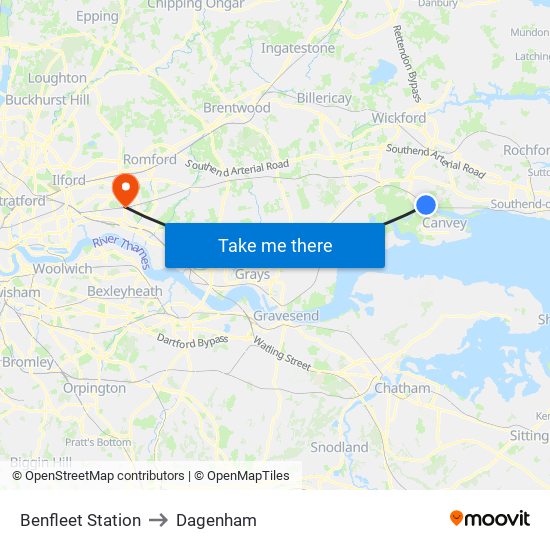 Benfleet Station to Dagenham map