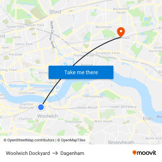 Woolwich Dockyard to Dagenham map