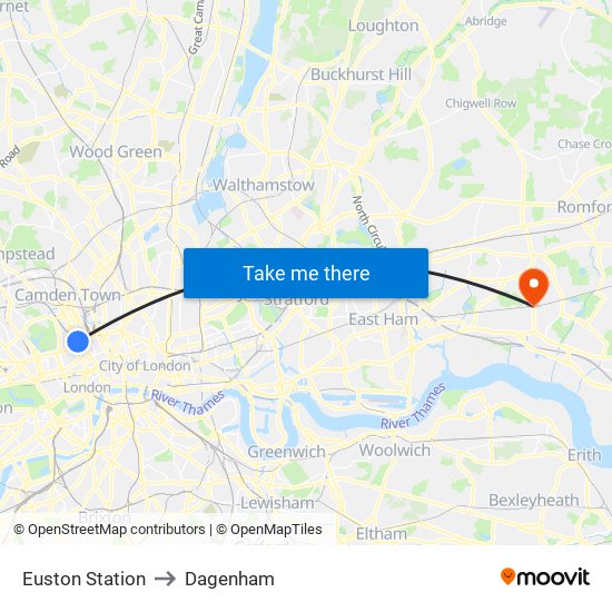 Euston Station to Dagenham map