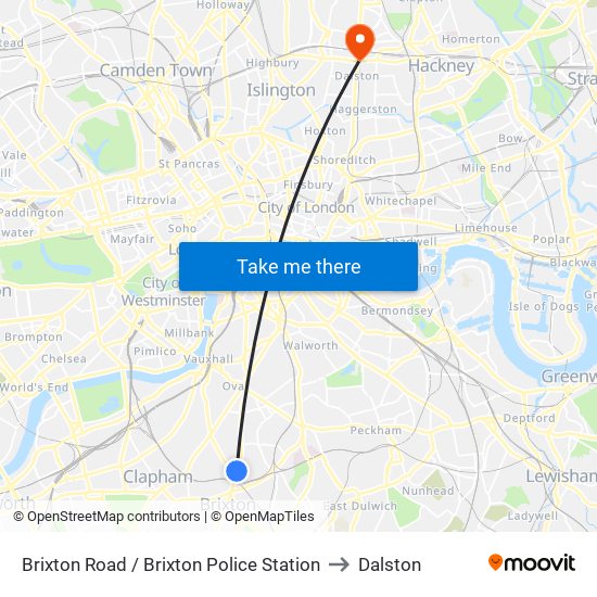 Brixton Road / Brixton Police Station to Dalston map