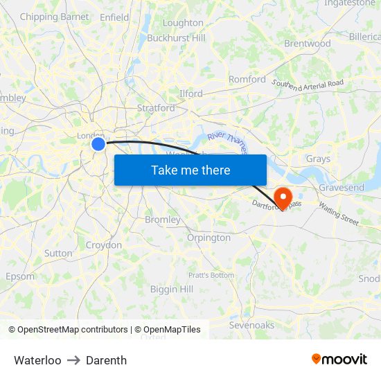 Waterloo to Darenth map