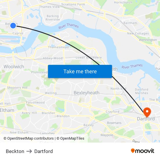 Beckton to Dartford map