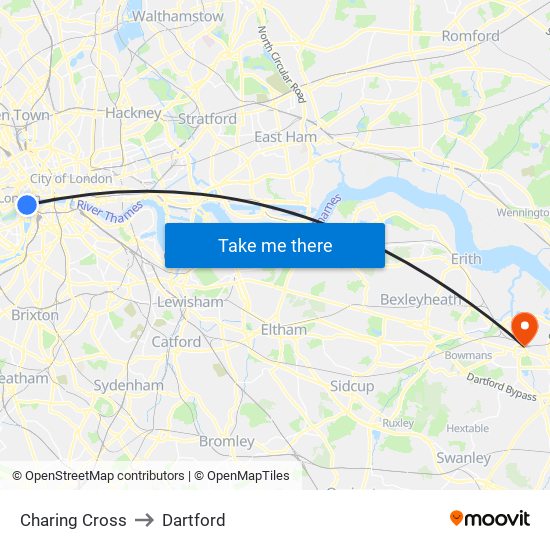 Charing Cross to Dartford map