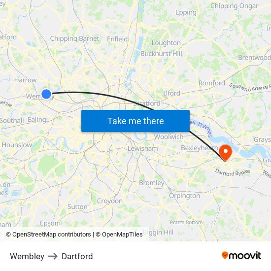 Wembley to Dartford map