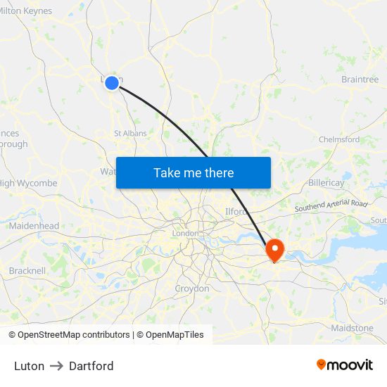 Luton to Dartford map