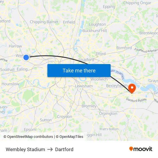 Wembley Stadium to Dartford map