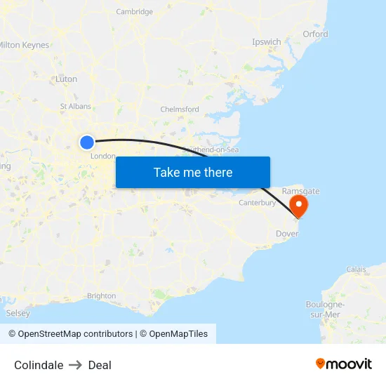 Colindale to Deal map
