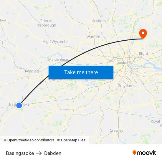 Basingstoke to Debden map