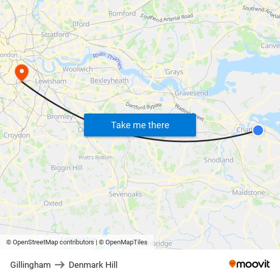 Gillingham to Denmark Hill map