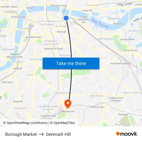 Borough Market to Denmark Hill map