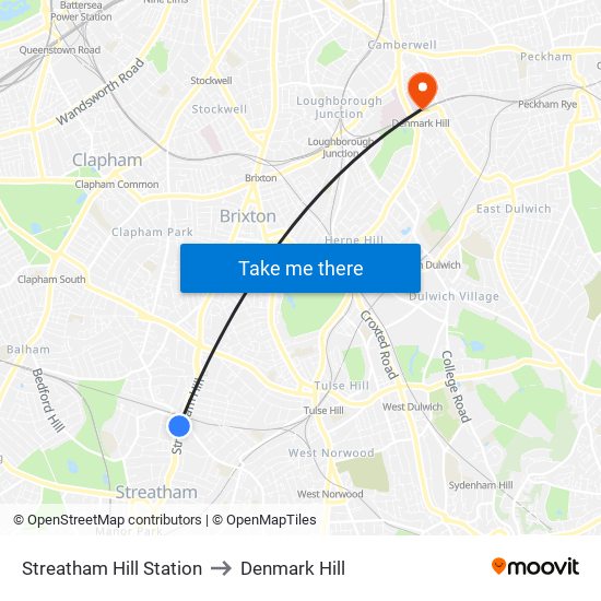 Streatham Hill Station to Denmark Hill map