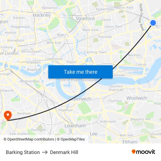 Barking Station to Denmark Hill map