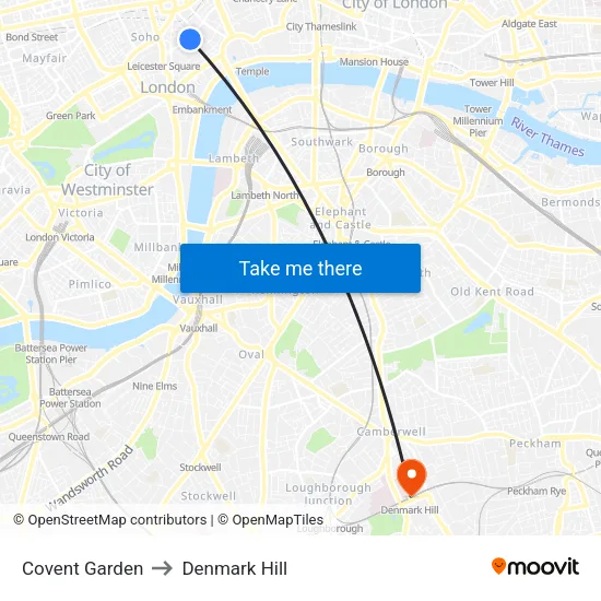 Covent Garden to Denmark Hill map