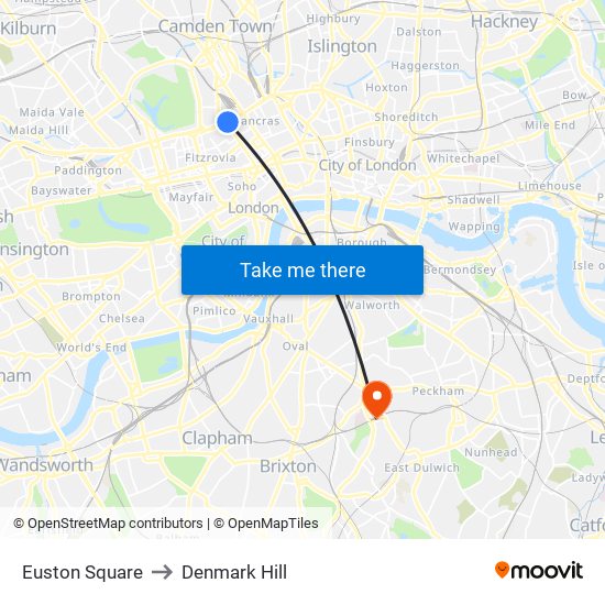 Euston Square to Denmark Hill map