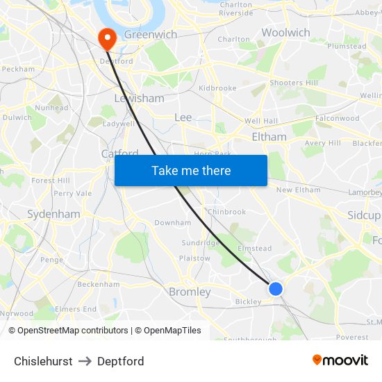 Chislehurst to Deptford map