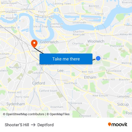 Shooter'S Hill to Deptford map