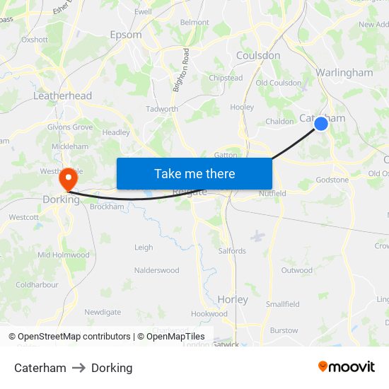 Caterham to Dorking map