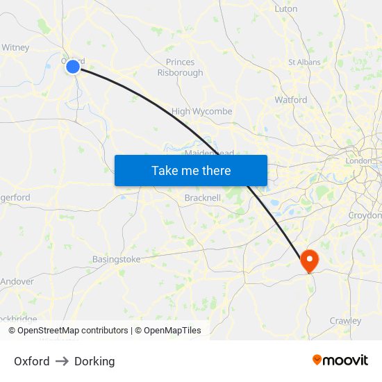 Oxford to Dorking map