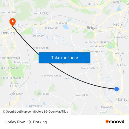 Horley Row to Dorking map