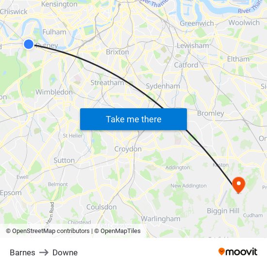 Barnes to Downe map