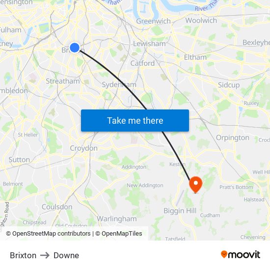 Brixton to Downe map