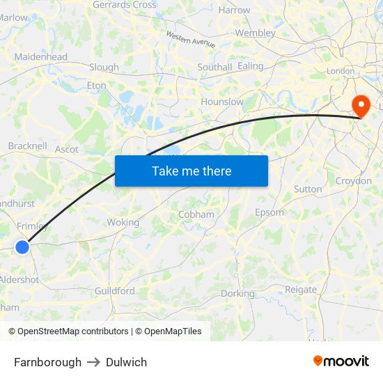 Farnborough to Dulwich map
