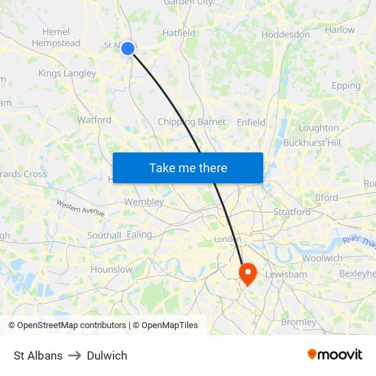 St Albans to Dulwich map