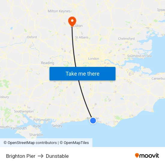Brighton Pier to Dunstable map