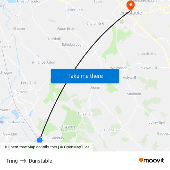 Tring to Dunstable map