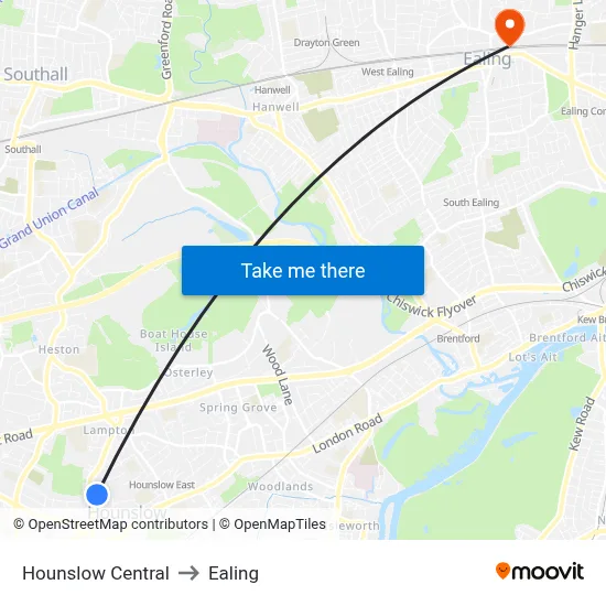 Hounslow Central to Ealing map