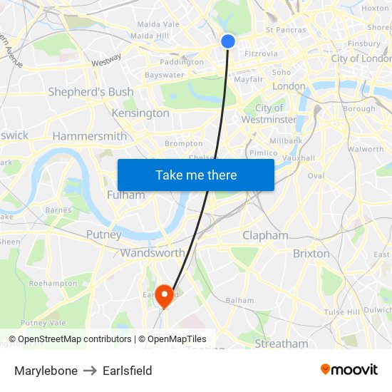 Marylebone to Earlsfield map