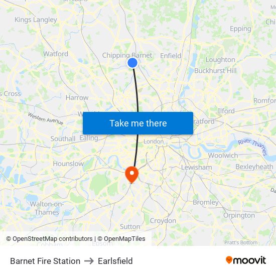 Barnet Fire Station to Earlsfield map