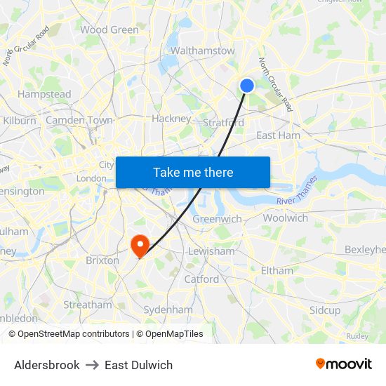 Aldersbrook to East Dulwich map