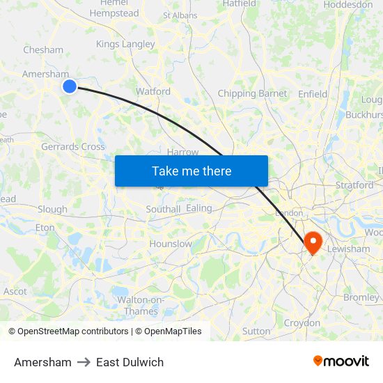Amersham to East Dulwich map