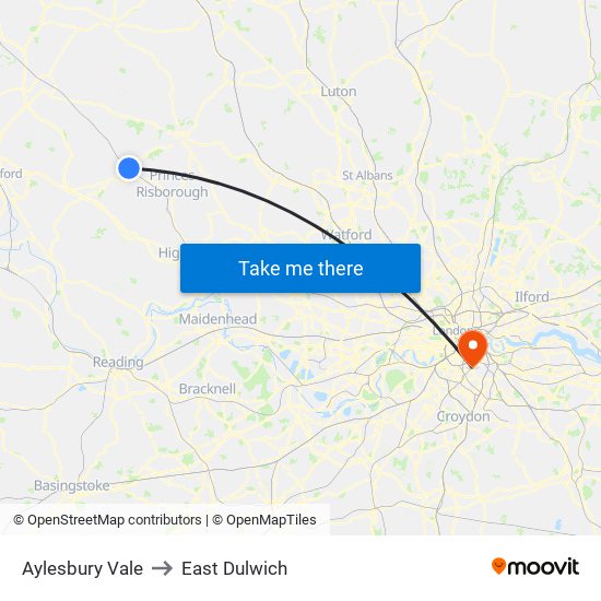 Aylesbury Vale to East Dulwich map