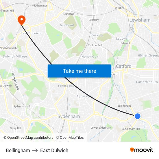 Bellingham to East Dulwich map