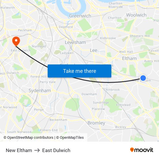 New Eltham to East Dulwich map