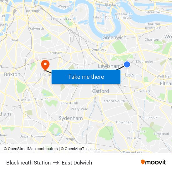 Blackheath Station to East Dulwich map