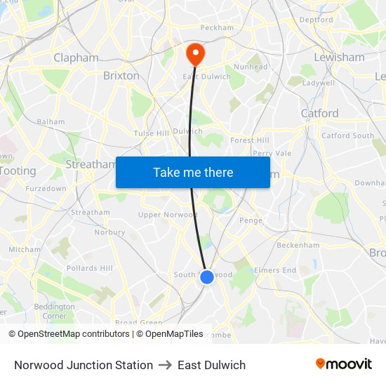 Norwood Junction Station to East Dulwich map