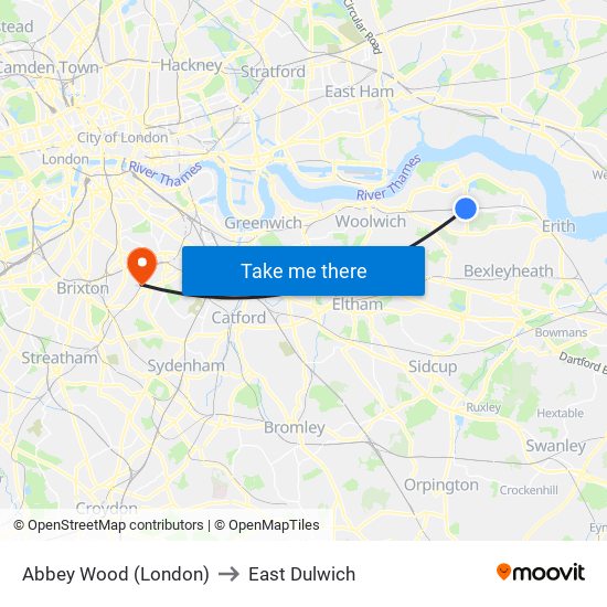 Abbey Wood (London) to East Dulwich map