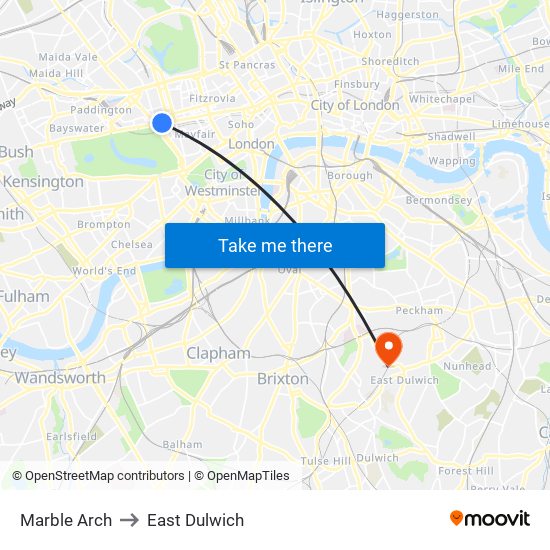 Marble Arch to East Dulwich map