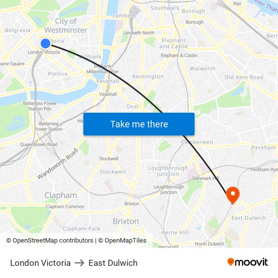 London Victoria to East Dulwich map