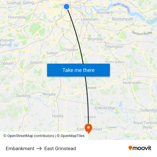 Embankment to East Grinstead map