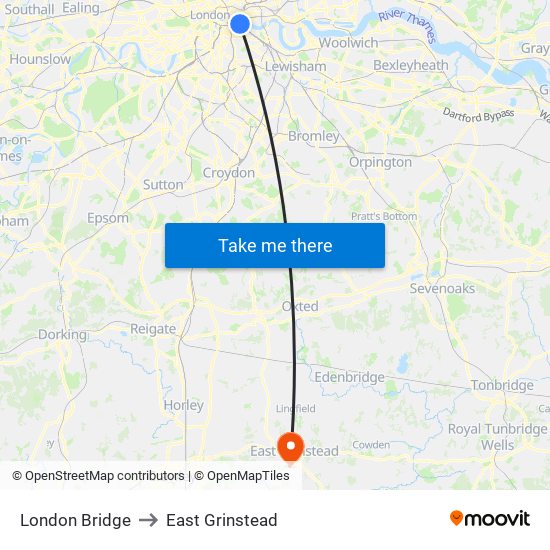 London Bridge to East Grinstead map