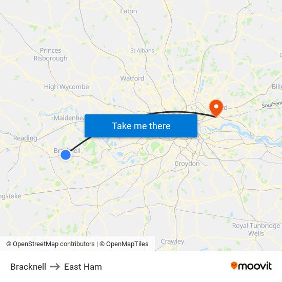 Bracknell to East Ham map