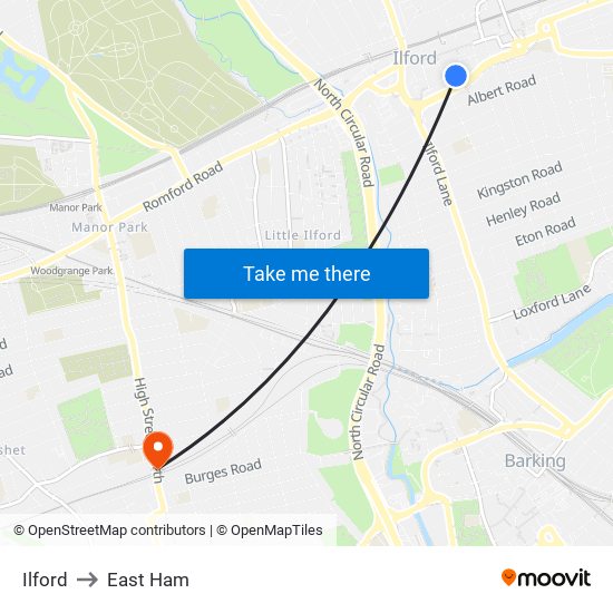 Ilford to East Ham map