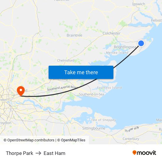 Thorpe Park to East Ham map