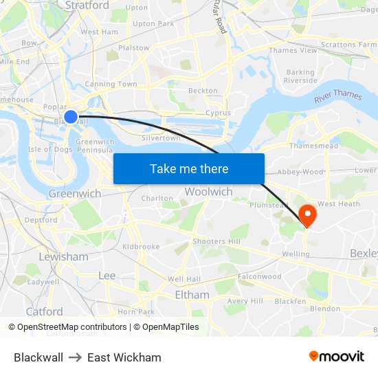 Blackwall to East Wickham map