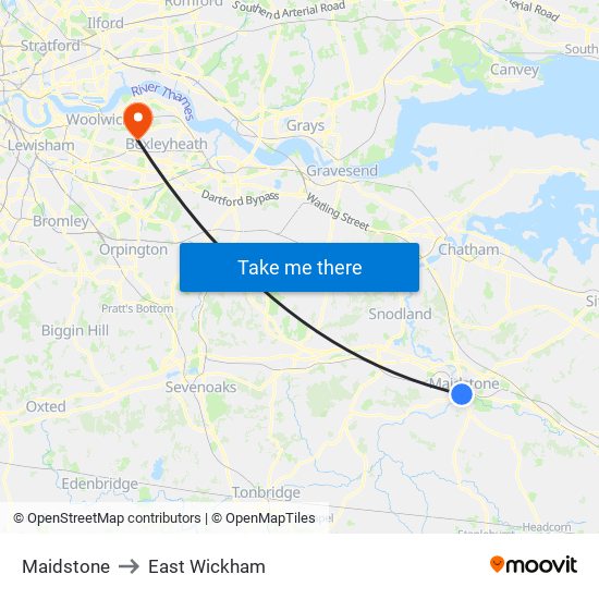 Maidstone to East Wickham map