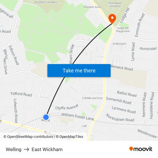 Welling to East Wickham map